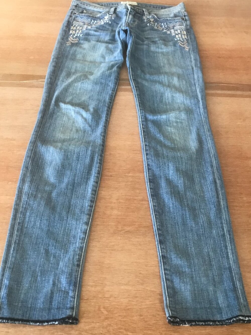 Current Elliott The Rolled Skinny Jeans Women 25 Blue Mid Rise Embroidery 20063